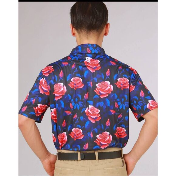 Suntasy Dry Fit Polo Golf Shirt,Midnight Rose Floral Prt., NEW, Small - Picture 4 of 5